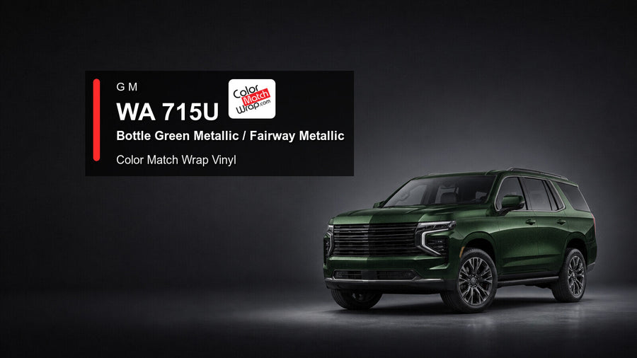 Generic full-size SUV in GM WA 715U Bottle Green Metallic and Fairway Metallic with Color Match Wrap vinyl article branding