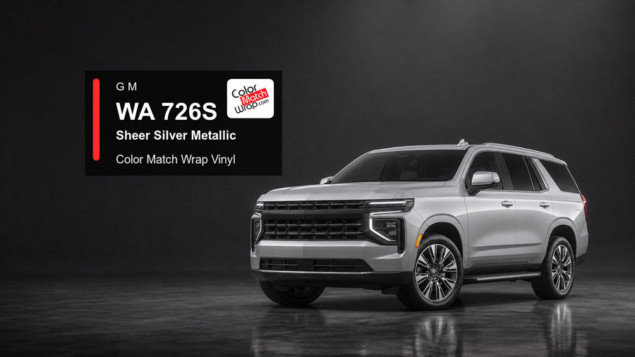 Generic full-size SUV in GM WA 726S Sheer Silver Metallic with Color Match Wrap vinyl article branding