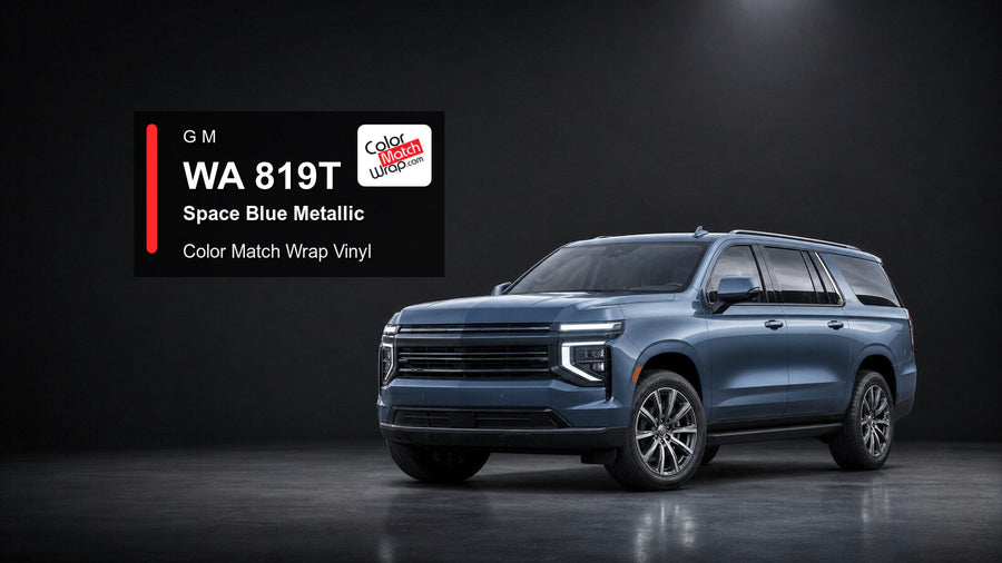 Generic full-size SUV in GM WA 819T Space Blue Metallic with Color Match Wrap vinyl article branding