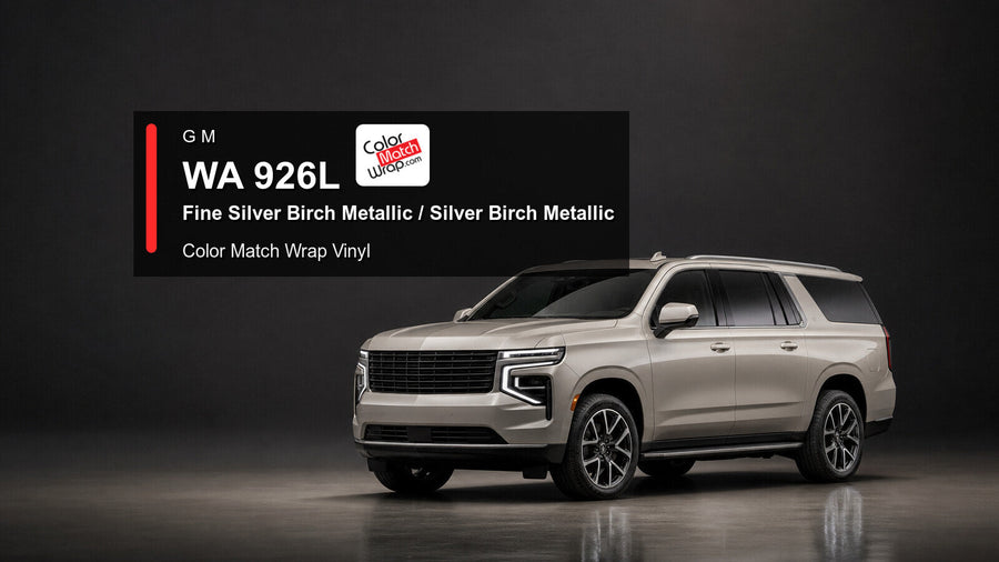 Generic full-size SUV in GM WA 926L Fine Silver Birch Metallic and Silver Birch Metallic with Color Match Wrap vinyl article branding