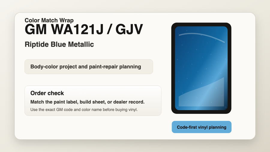 GM WA121J / GJV Riptide Blue Metallic Color Match Wrap code check for paint repair and body-color projects