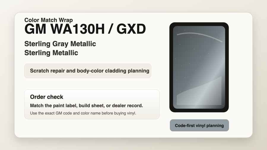 GM WA130H / GXD Sterling Gray Metallic Color Match Wrap code check for paint repair and body-color cladding