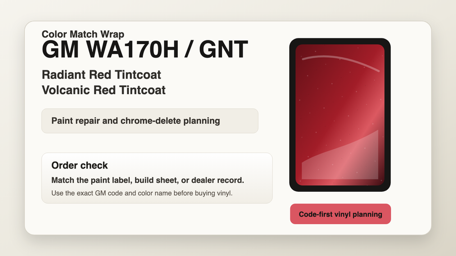 GM WA170H / GNT Radiant Red Tintcoat Color Match Wrap code check for paint repair and chrome delete