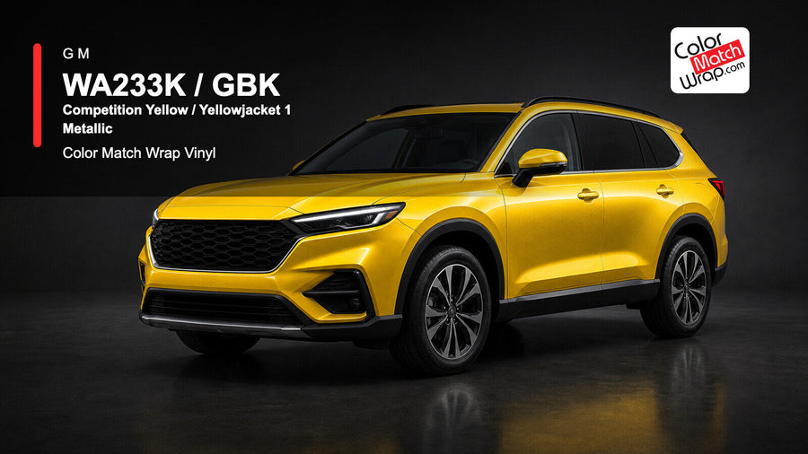 GM WA233K / GBK Competition Yellow / Yellowjacket 1 Metallic Color Match Wrap Vinyl generated SUV graphic