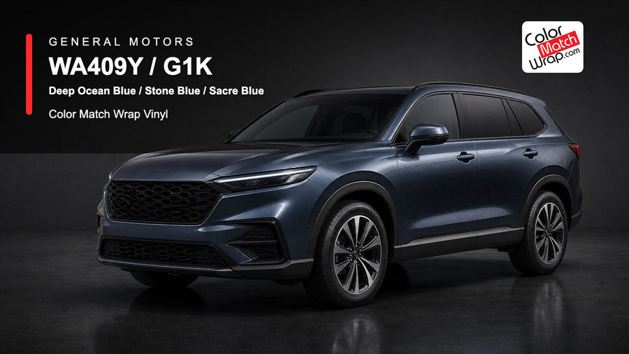 GM WA409Y / G1K Deep Ocean Blue / Stone Blue / Sacre Blue Color Match Wrap Vinyl generated SUV graphic