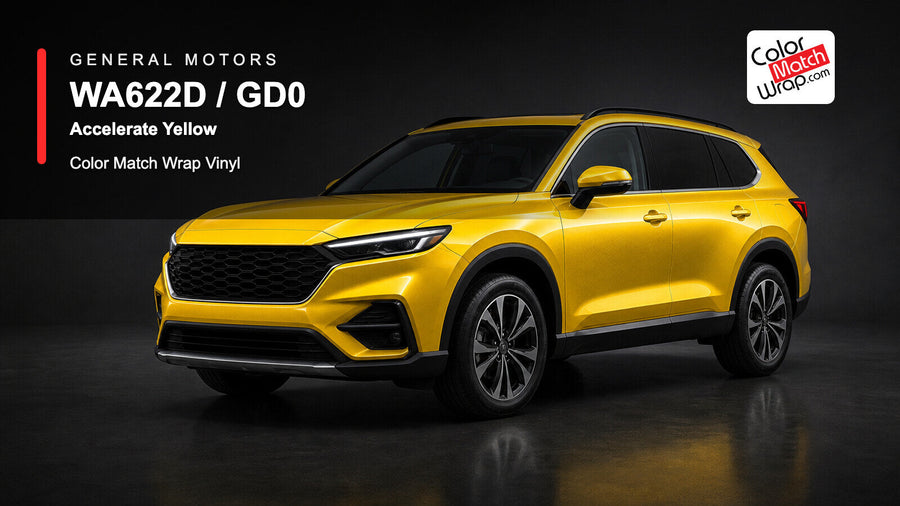 GM WA622D / GD0 Accelerate Yellow Color Match Wrap Vinyl generated SUV graphic