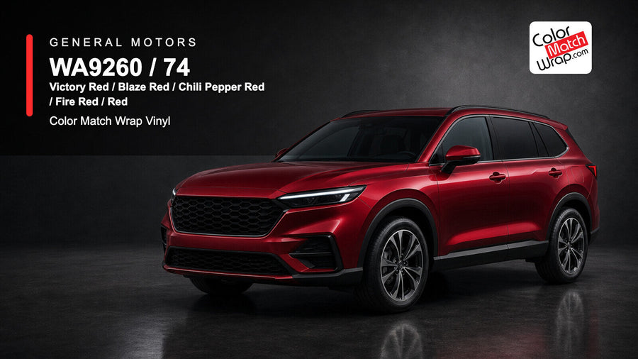 GM WA9260 / 74 Victory Red / Blaze Red / Chili Pepper Red / Fire Red / Red Color Match Wrap Vinyl generated SUV graphic