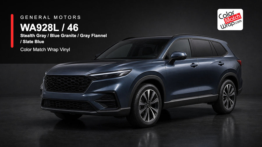 GM WA928L / 46 Stealth Gray / Blue Granite / Gray Flannel / Slate Blue Color Match Wrap Vinyl generated SUV graphic