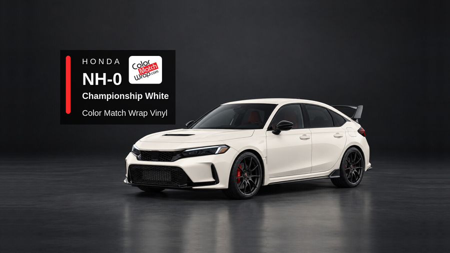 Illustrative Civic Type R-inspired hatchback in Honda NH 0 Championship White with Color Match Wrap branding