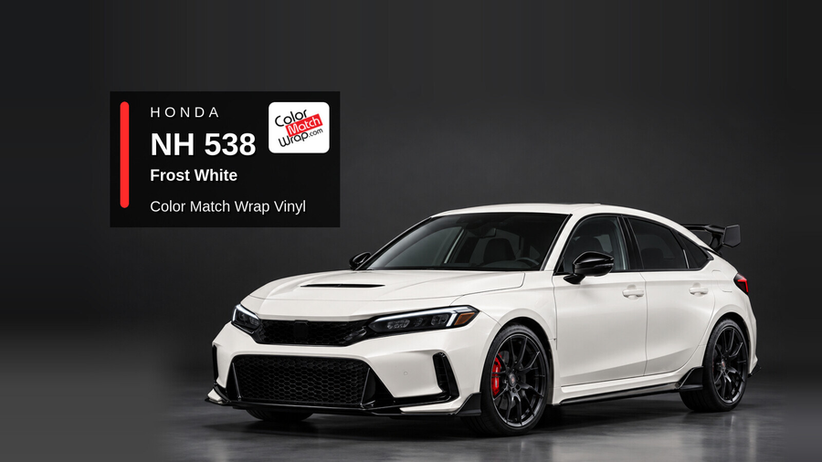 Illustrative Civic Type R-inspired hatchback in Honda NH 538 Frost White with Color Match Wrap branding