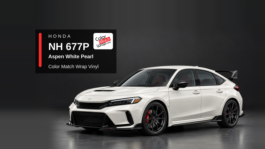 Illustrative Civic Type R-inspired hatchback in Honda NH 677P Aspen White Pearl with Color Match Wrap branding
