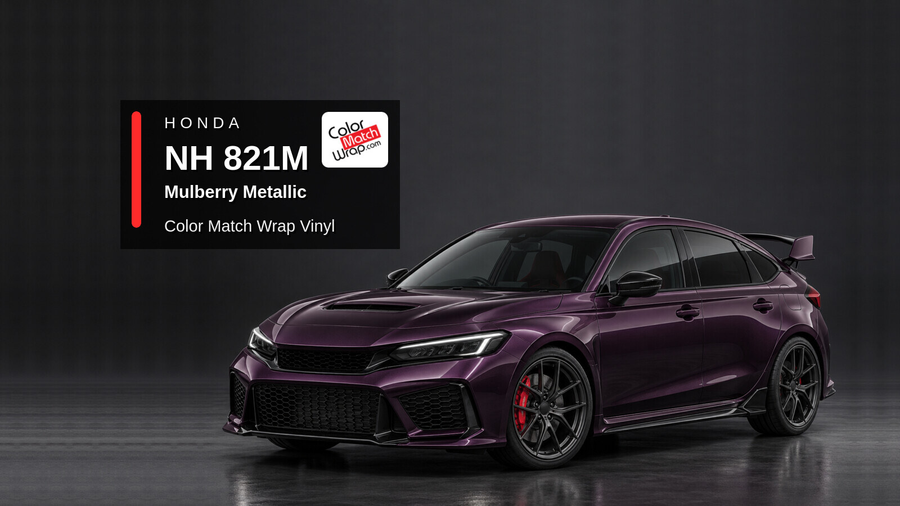 Illustrative Civic Type R-inspired hatchback in Honda NH 821M Mulberry Metallic with Color Match Wrap branding