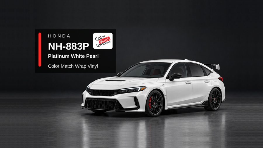 Illustrative Civic Type R-inspired hatchback in Honda NH 883P Platinum White Pearl with Color Match Wrap branding