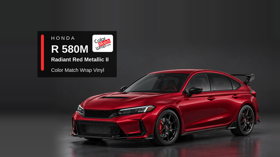 Illustrative Civic Type R-inspired hatchback in Honda R 580M Radiant Red Metallic II with Color Match Wrap branding