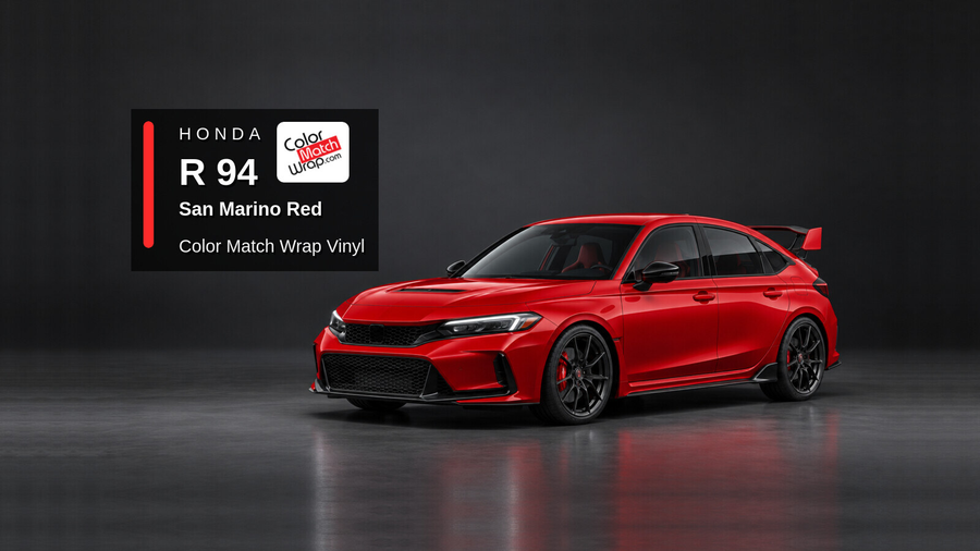 Illustrative Civic Type R-inspired hatchback in Honda R 94 San Marino Red with Color Match Wrap branding