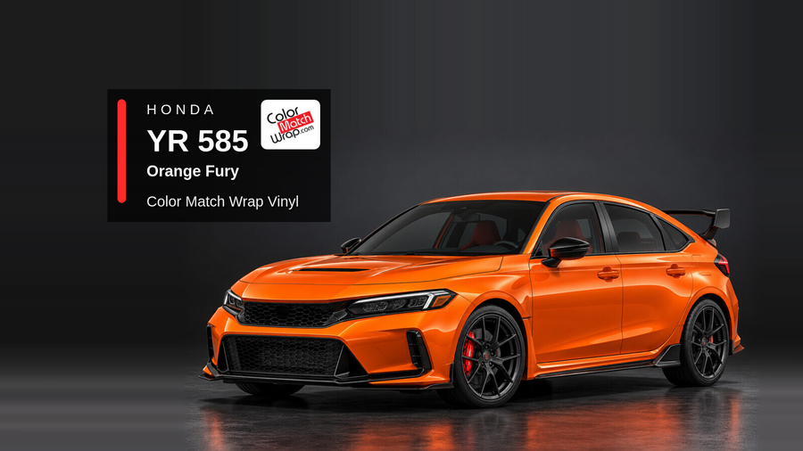 Illustrative Civic Type R-inspired hatchback in Honda YR 585 Orange Fury with Color Match Wrap branding