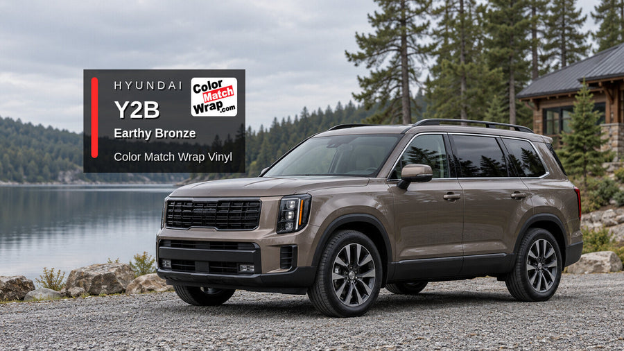 Illustrative three-row SUV in Hyundai Y2B Earthy Bronze with Color Match Wrap branding