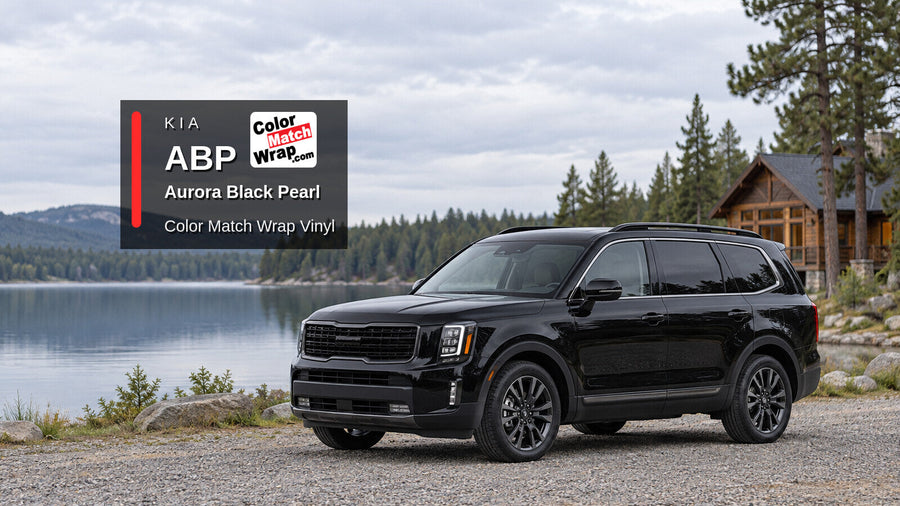 Illustrative three-row SUV in Kia ABP Aurora Black Pearl with Color Match Wrap branding