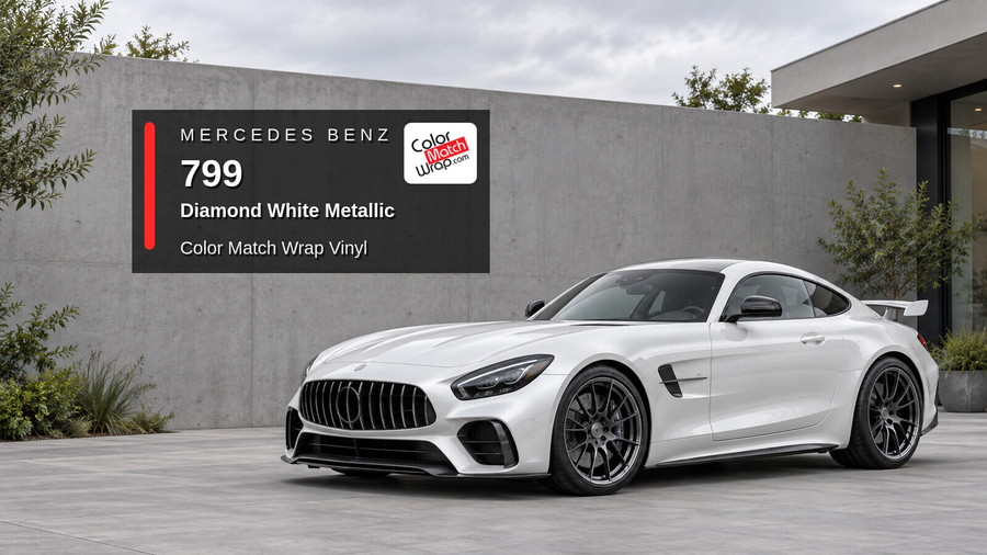 Illustrative AMG GT R-inspired sports coupe in Mercedes Benz / AMG 799 Diamond White Metallic with Color Match Wrap branding
