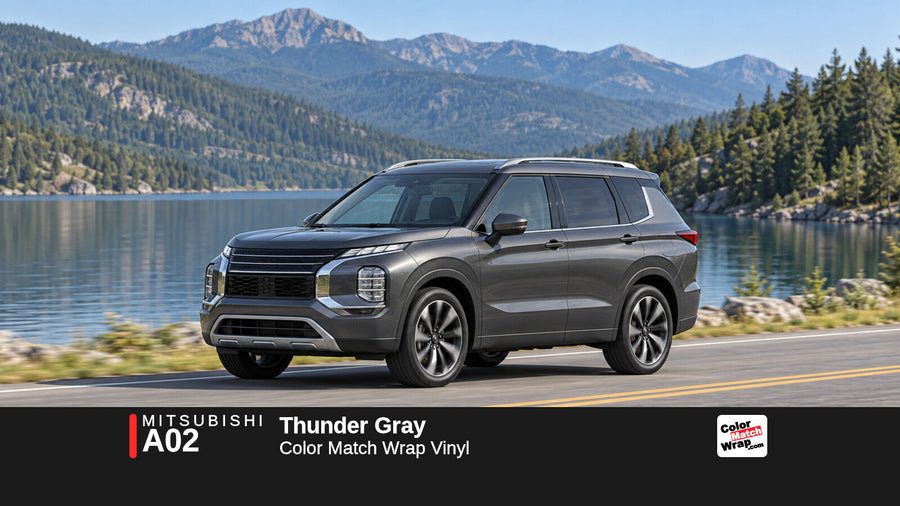 Illustrative Outlander-inspired SUV in Mitsubishi A02 Thunder Gray with Color Match Wrap branding
