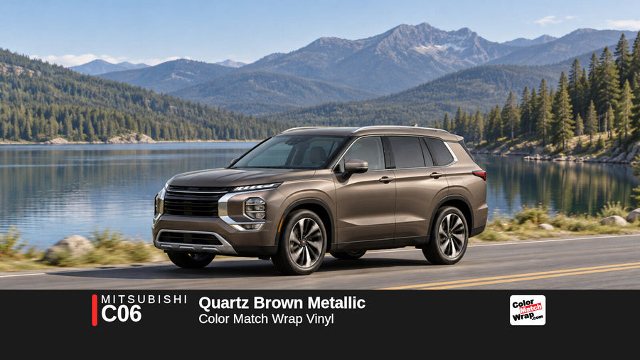 Illustrative Outlander-inspired SUV in Mitsubishi C06 Quartz Brown Metallic with Color Match Wrap branding