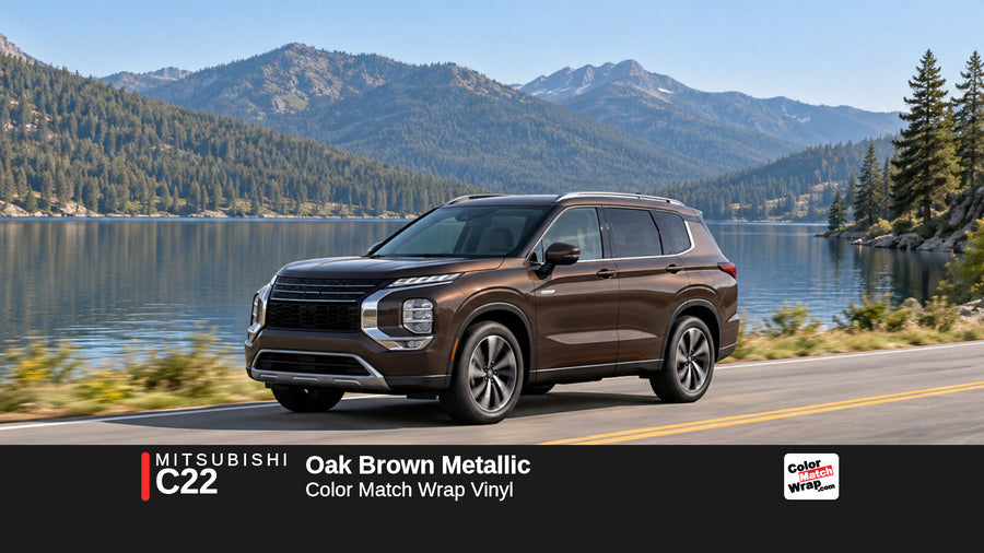 Illustrative Outlander-inspired SUV in Mitsubishi C22 Oak Brown Metallic with Color Match Wrap branding