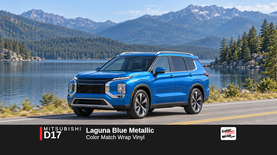 Illustrative Outlander-inspired SUV in Mitsubishi D17 Laguna Blue Metallic with Color Match Wrap branding