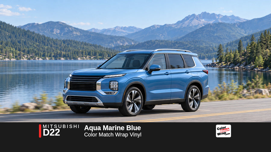 Illustrative Outlander-inspired SUV in Mitsubishi D22 Aqua Marine Blue with Color Match Wrap branding