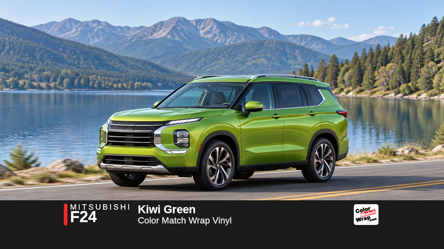Illustrative Outlander-inspired SUV in Mitsubishi F24 Kiwi Green with Color Match Wrap branding