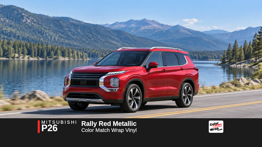 Illustrative Outlander-inspired SUV in Mitsubishi P26 Rally Red Metallic with Color Match Wrap branding