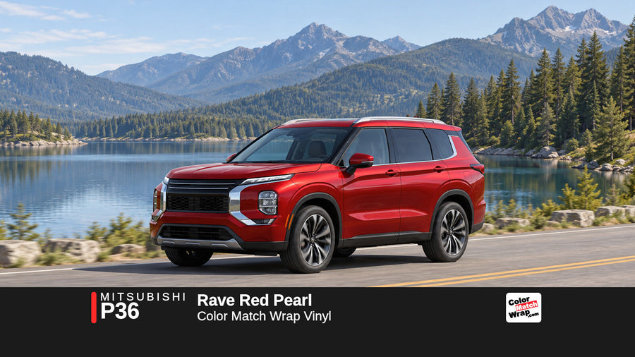 Illustrative Outlander-inspired SUV in Mitsubishi P36 Rave Red Pearl with Color Match Wrap branding