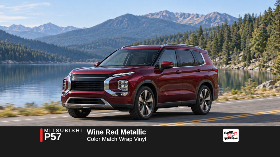 Illustrative Outlander-inspired SUV in Mitsubishi P57 Wine Red Metallic with Color Match Wrap branding
