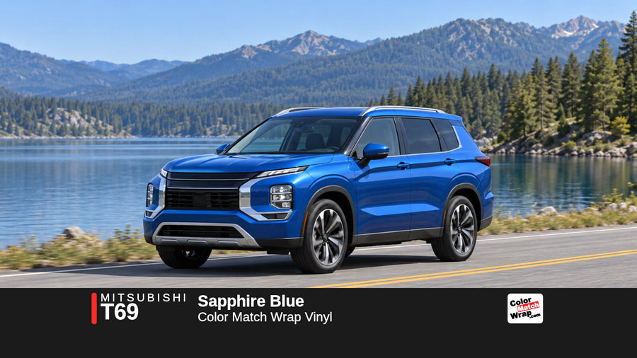 Illustrative Outlander-inspired SUV in Mitsubishi T69 Sapphire Blue with Color Match Wrap branding