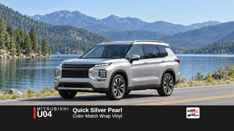 Illustrative Outlander-inspired SUV in Mitsubishi U04 Quick Silver Pearl with Color Match Wrap branding