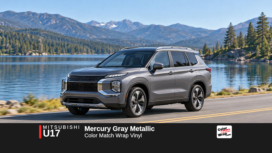 Illustrative Outlander-inspired SUV in Mitsubishi U17 Mercury Gray Metallic with Color Match Wrap branding