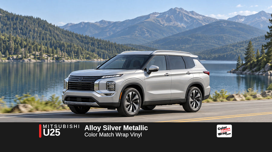 Illustrative Outlander-inspired SUV in Mitsubishi U25 Alloy Silver Metallic with Color Match Wrap branding