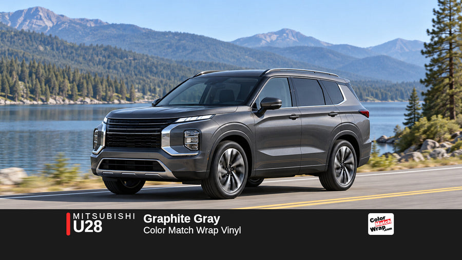 Illustrative Outlander-inspired SUV in Mitsubishi U28 Graphite Gray with Color Match Wrap branding