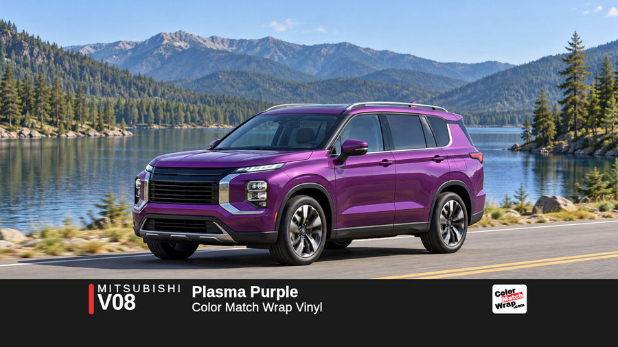 Illustrative Outlander-inspired SUV in Mitsubishi V08 Plasma Purple with Color Match Wrap branding