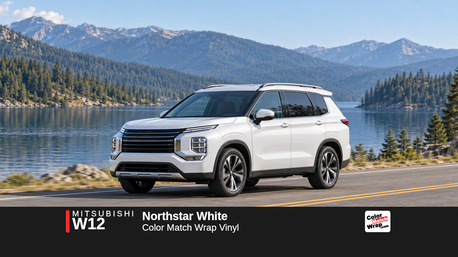 Illustrative Outlander-inspired SUV in Mitsubishi W12 Northstar White with Color Match Wrap branding