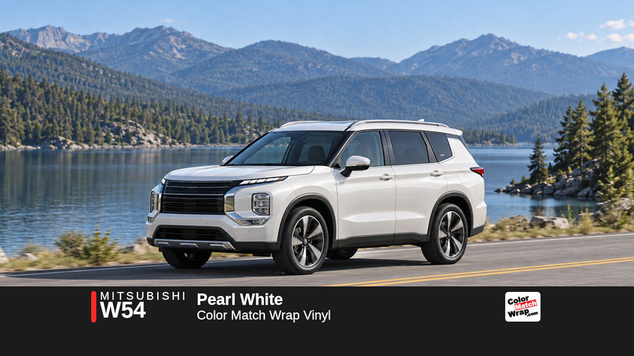Illustrative Outlander-inspired SUV in Mitsubishi W54 Pearl White with Color Match Wrap branding