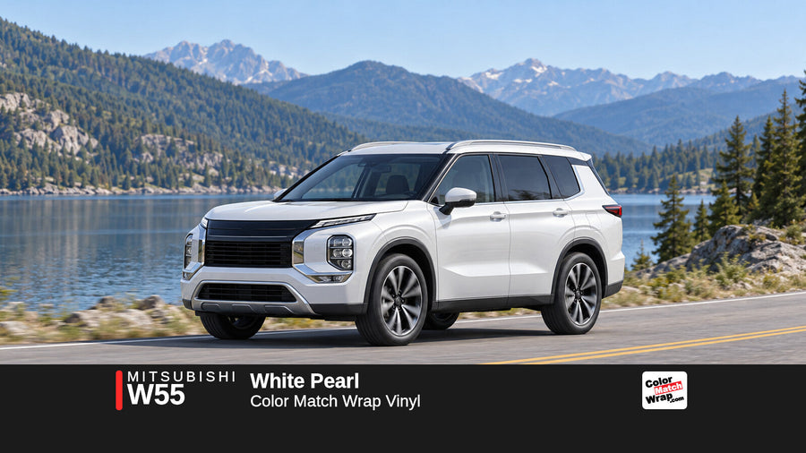 Illustrative Outlander-inspired SUV in Mitsubishi W55 White Pearl with Color Match Wrap branding