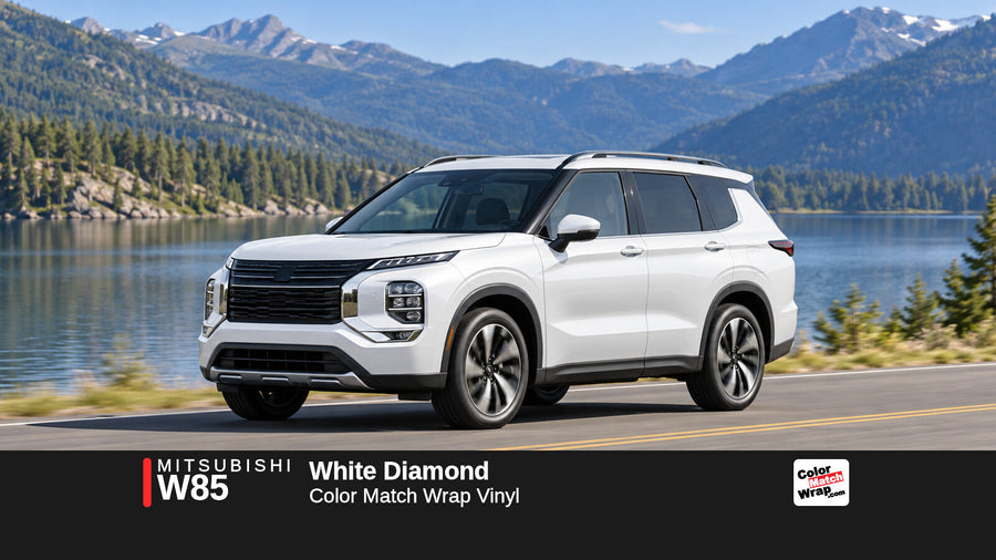 Illustrative Outlander-inspired SUV in Mitsubishi W85 White Diamond with Color Match Wrap branding