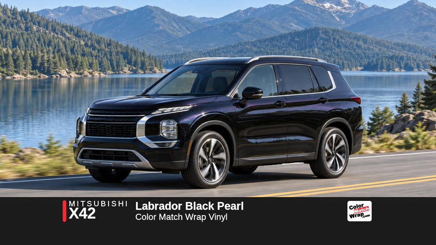 Illustrative Outlander-inspired SUV in Mitsubishi X42 Labrador Black Pearl with Color Match Wrap branding
