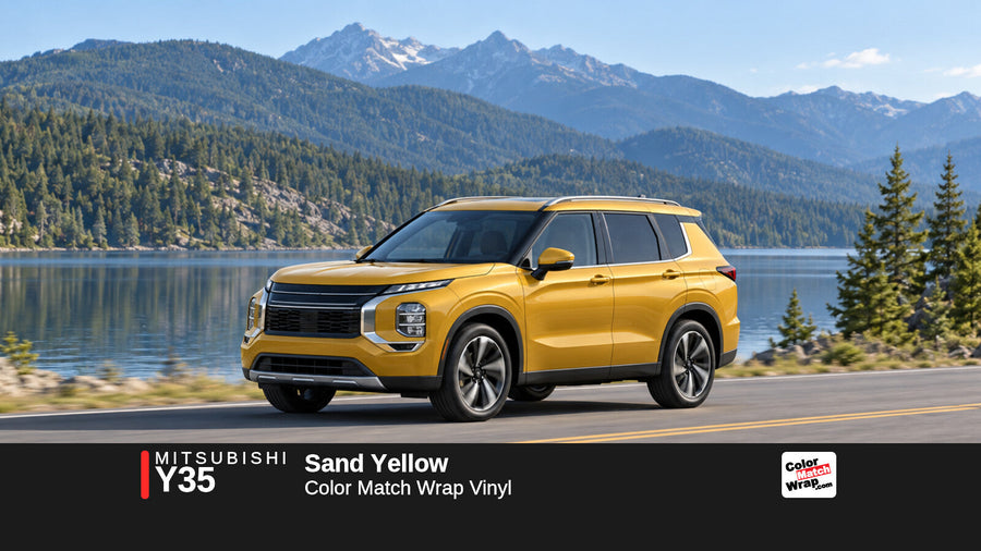Illustrative Outlander-inspired SUV in Mitsubishi Y35 Sand Yellow with Color Match Wrap branding