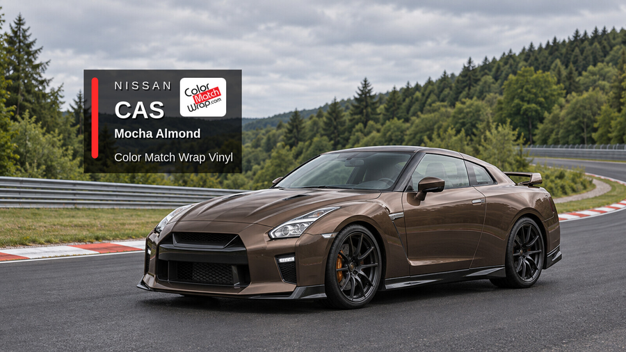 Illustrative GT-R-inspired coupe in Nissan CAS Mocha Almond with Color Match Wrap branding