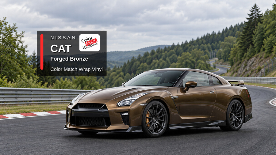 Illustrative GT-R-inspired coupe in Nissan CAT Forged Bronze with Color Match Wrap branding