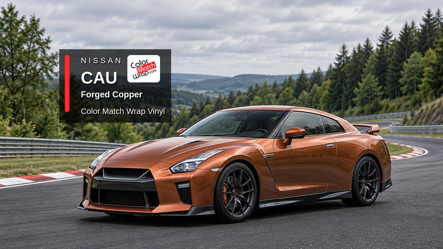 Illustrative GT-R-inspired coupe in Nissan CAU Forged Copper with Color Match Wrap branding