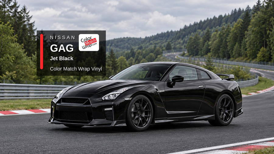 Illustrative GT-R-inspired coupe in Nissan GAG Jet Black with Color Match Wrap branding