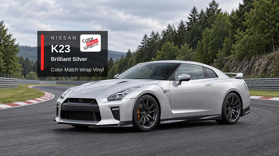 Illustrative GT-R-inspired coupe in Nissan K23 Brilliant Silver with Color Match Wrap branding