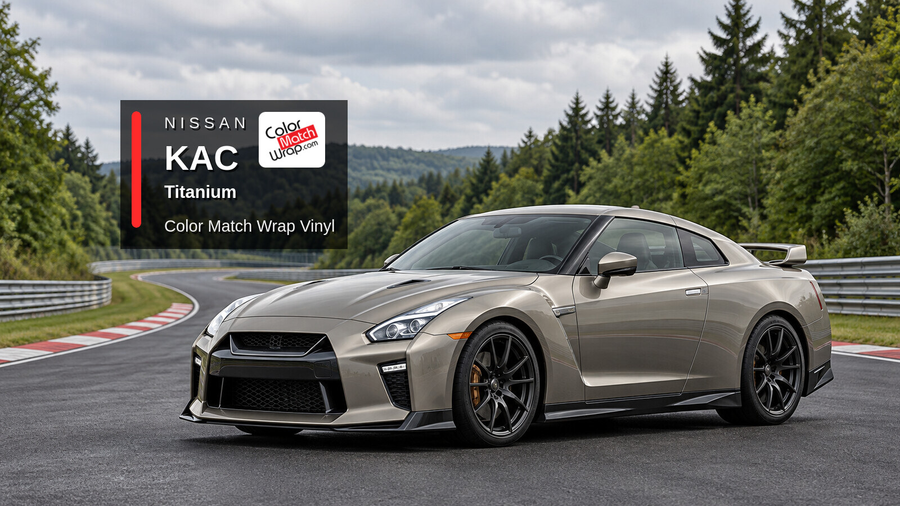 Illustrative GT-R-inspired coupe in Nissan KAC Titanium with Color Match Wrap branding